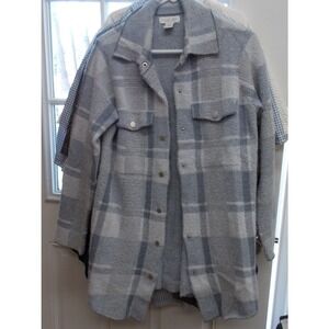 Rachel Zoe Womens Grey Plaid Knit Shacket Snap Front Jacket Size Medium